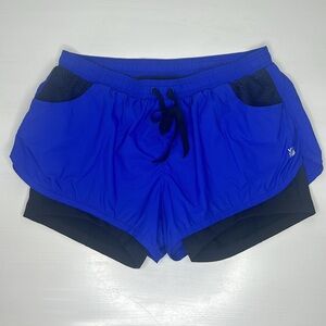 VSX 💙 Victoria's Secret Sport Blue & Black Layered Athletic Shorts Size Small